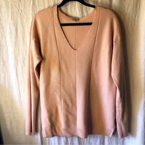 Calvin Klein Jeans Shell pink tunic length cotton ribbed sweater v neck XL